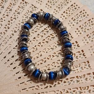 Unique Vintage Silver and Blue Beaded Bracelet